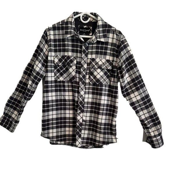 Jared Lang Men's Flannel Stretch Button Work Shirt Gray/White Plaid • Medium - Picture 1 of 9